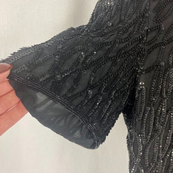Lawrence Kazar Vintage 80's Black Silk Sequin Dress Women's Medium. - Picture 7 of 14